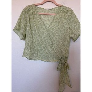 Lush Ranya Faux Wrap Short Sleeve  Blouse w/Tie - New